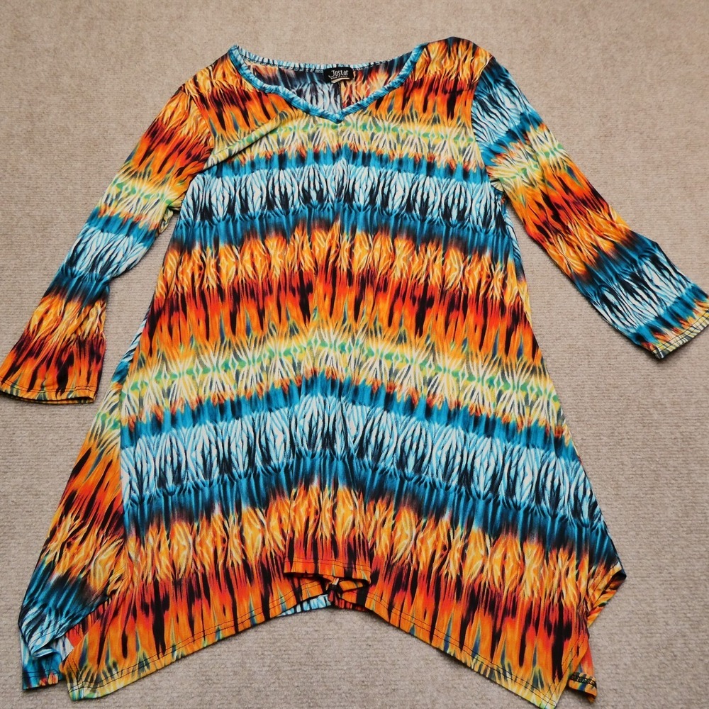 JOSTAR Top Womens Small Poly‎ Spandex Slinky Stretchy Knit  POINT HEM Long TOP
